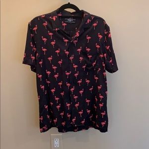 Black flamingo short sleeve button down